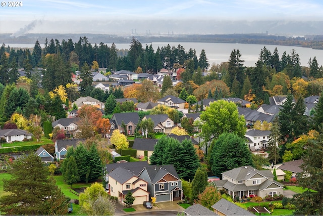 bird's eye view featuring a water view