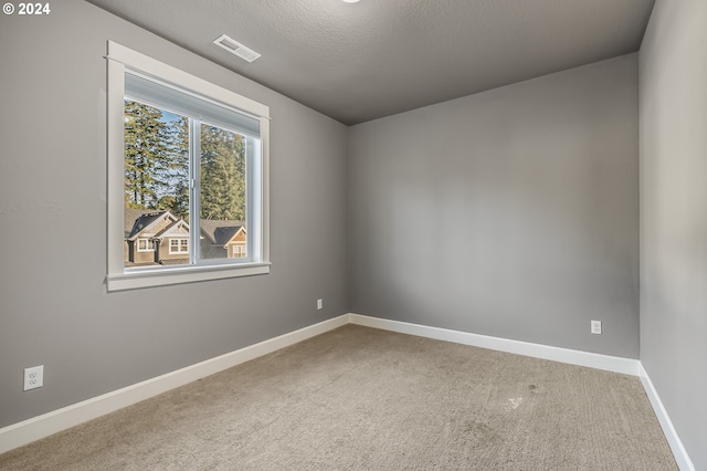 spare room with a textured ceiling and carpet floors