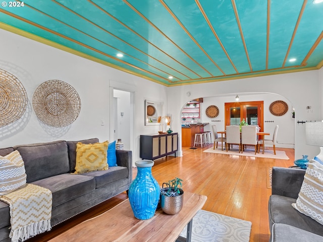 living room with hardwood / wood-style flooring