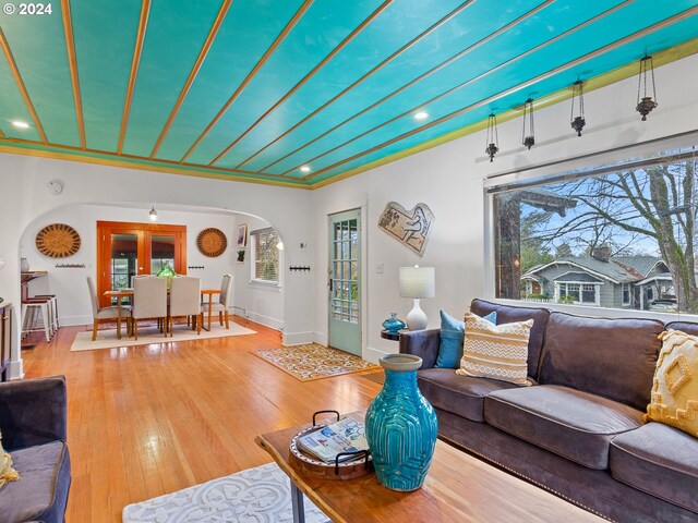 living room with hardwood / wood-style flooring