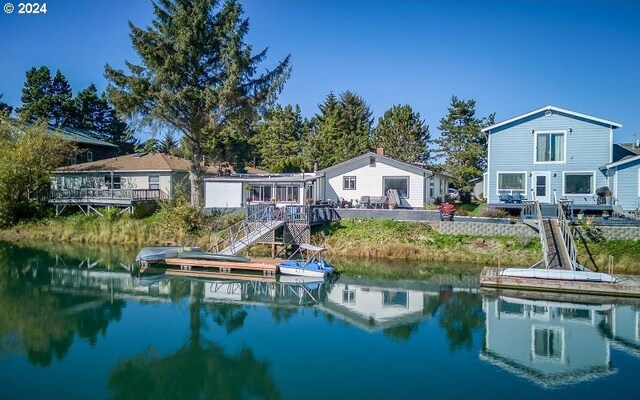 view of dock with a water view