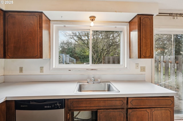 kitchen with stainless steel dishwasher and sink