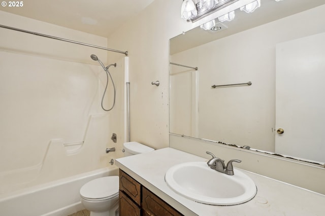 full bathroom with shower / tub combination, vanity, and toilet