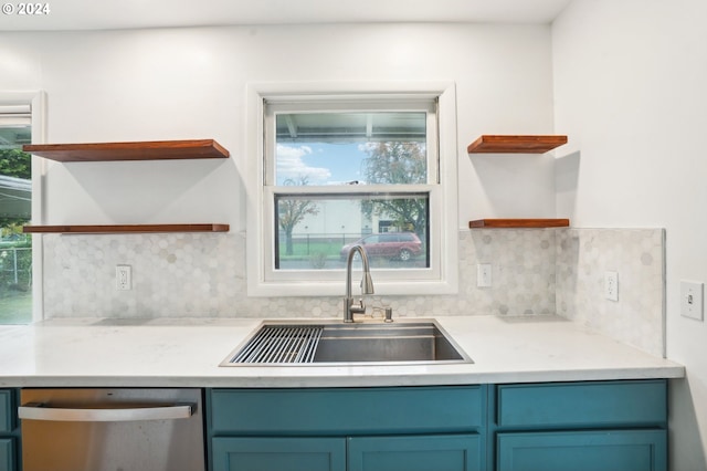 kitchen with stainless steel dishwasher, plenty of natural light, sink, and tasteful backsplash