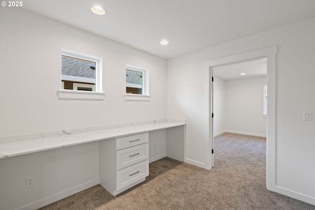 11122 NE 91st Ave, Vancouver, WA 98662 - unfurnished office with recessed lighting, baseboards, built in desk, and light carpet