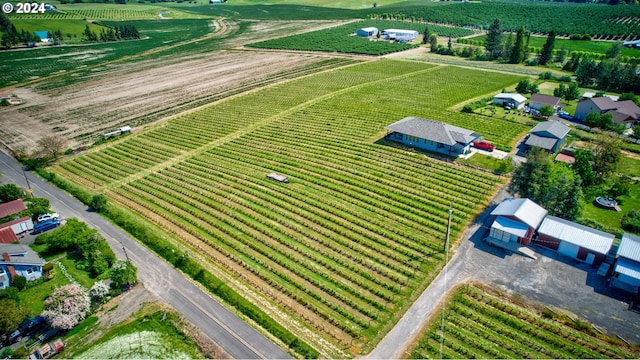 birds eye view of property with a rural view