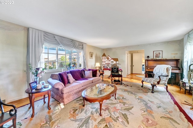 living room with light hardwood / wood-style floors