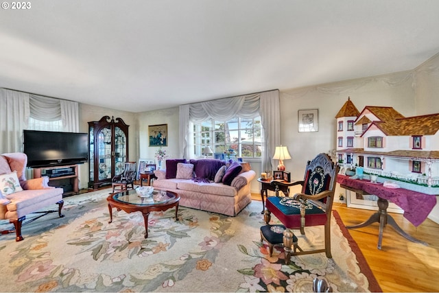 living room featuring light hardwood / wood-style flooring