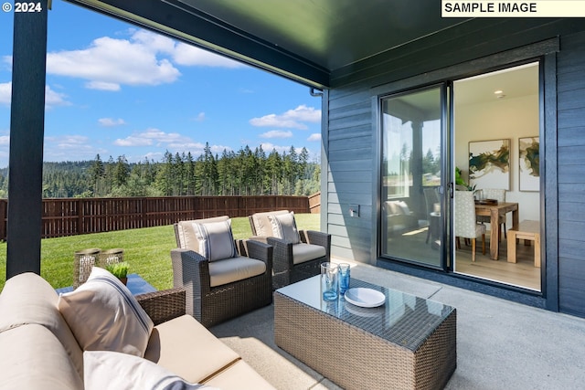 5061 N Benton Ave, Camas, WA 98607 - view of patio / terrace with an outdoor hangout area and a fenced backyard