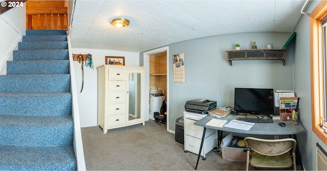 view of carpeted home office