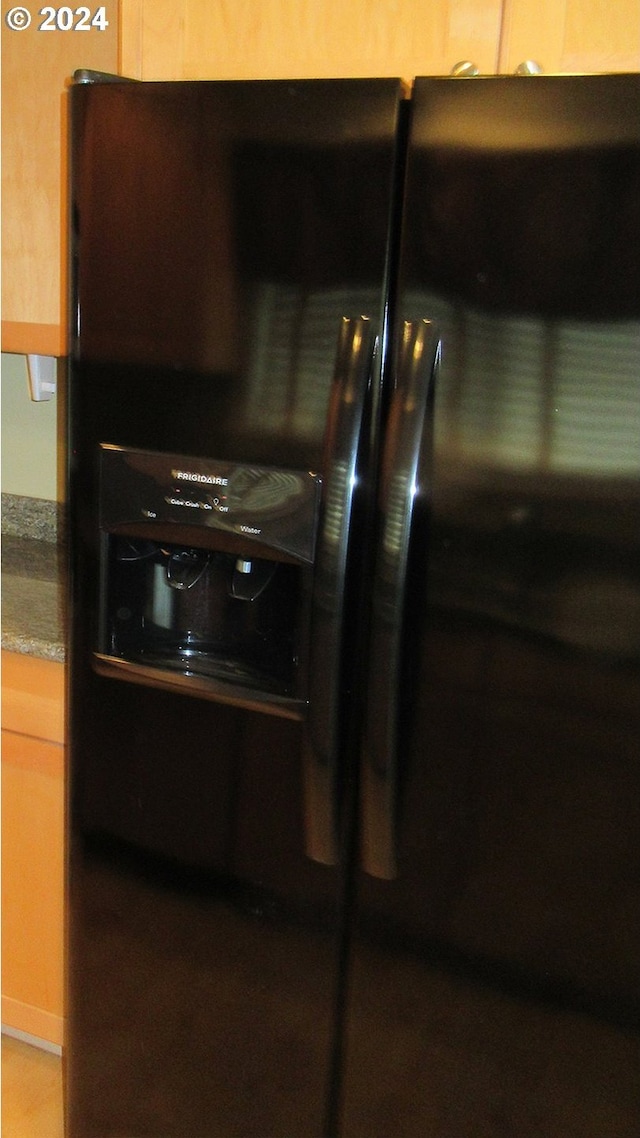 details featuring black refrigerator with ice dispenser