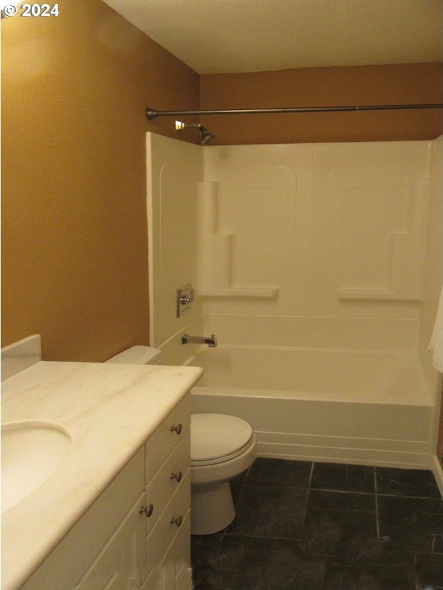 full bathroom with vanity, toilet, shower / bathing tub combination, and tile patterned flooring