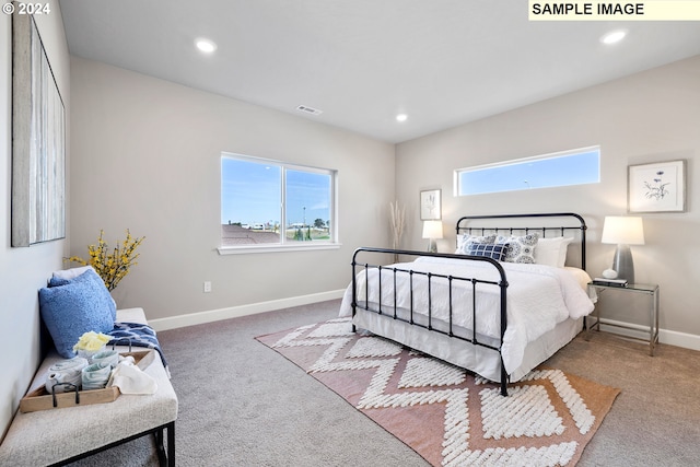 bedroom with baseboards, visible vents, multiple windows, and carpet