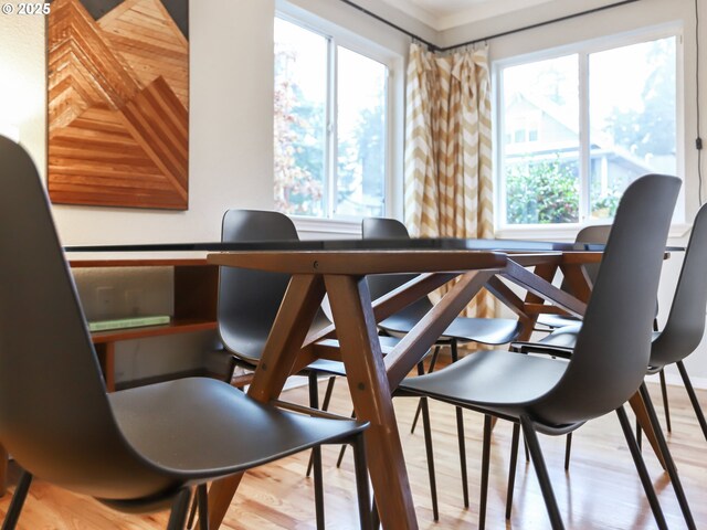 home office featuring light hardwood / wood-style floors and a healthy amount of sunlight