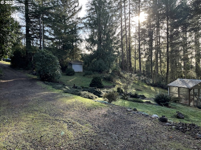 view of yard featuring an outbuilding