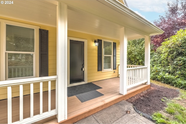 wooden terrace with covered porch
