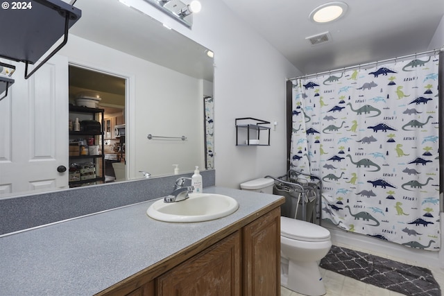 full bathroom with vanity, toilet, and shower / tub combo with curtain