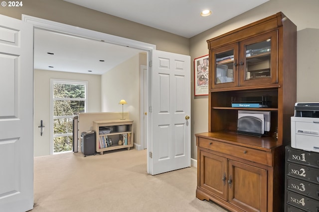 view of carpeted office space