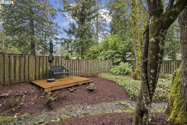 view of yard with a wooden deck