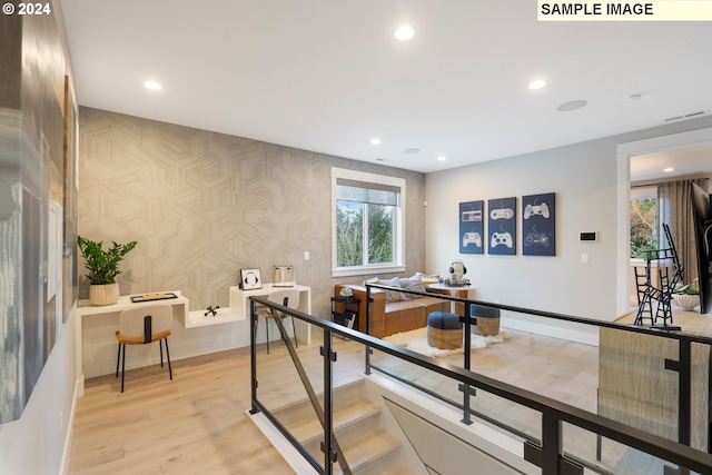 interior space with light hardwood / wood-style floors