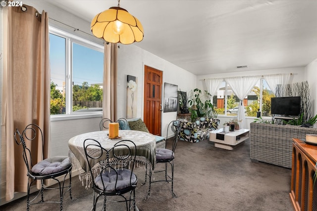 carpeted dining space featuring plenty of natural light