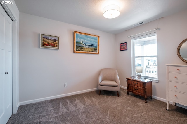 sitting room with dark carpet