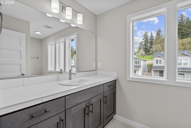 bathroom featuring oversized vanity and a wealth of natural light