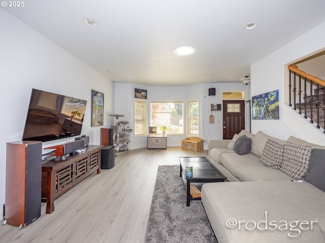 living room with light wood-type flooring