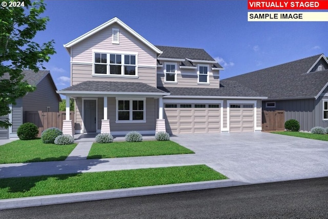 view of front of property featuring covered porch and a garage