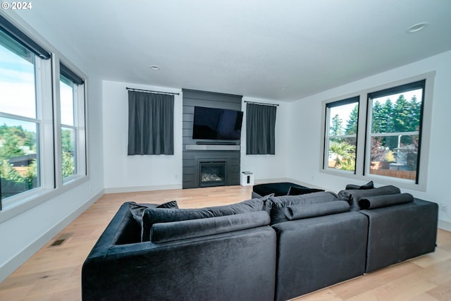 living room featuring light hardwood / wood-style flooring and a wealth of natural light