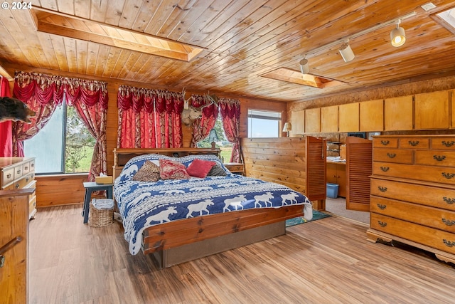 bedroom featuring wooden ceiling and multiple windows