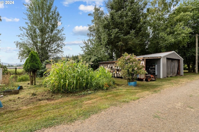 view of yard featuring an outdoor structure