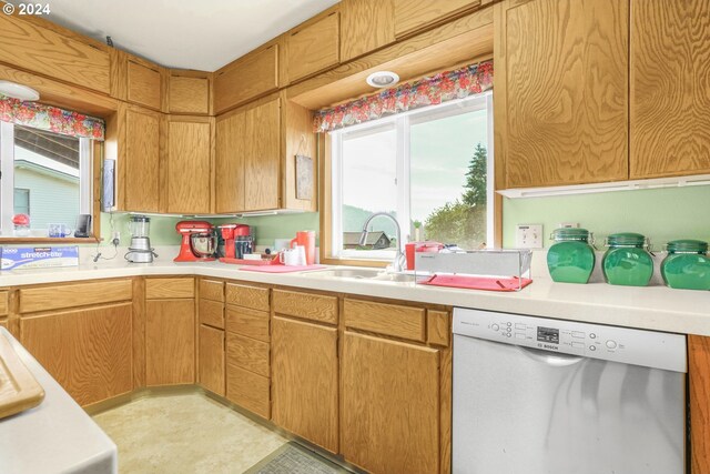 kitchen with dishwasher, light countertops, and a sink