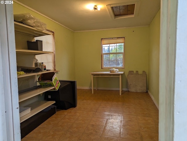 home office with crown molding