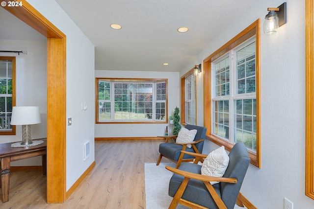 living area with light hardwood / wood-style floors