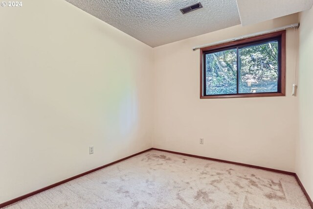 empty room with a textured ceiling and carpet floors