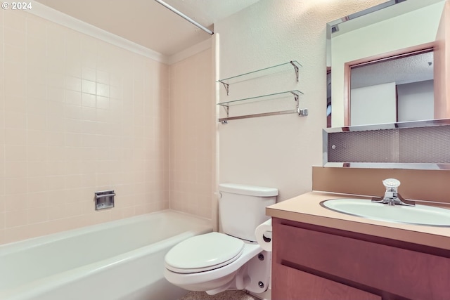 full bathroom featuring  shower combination, vanity, and toilet