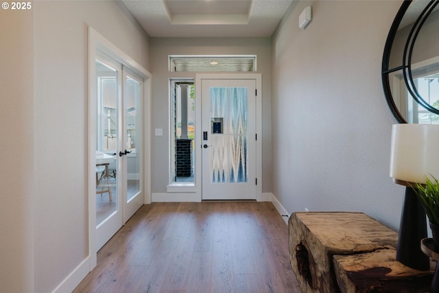 4211 N 11th Way, Ridgefield, WA 98642 - foyer with a tray ceiling, wood finished floors, french doors, and baseboards