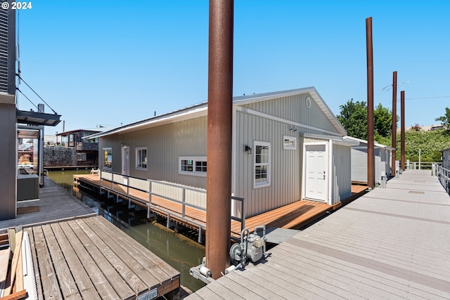 exterior space with a water view