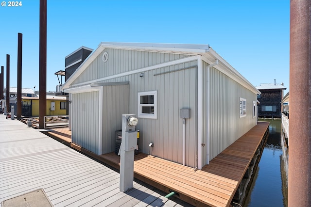 exterior space with a water view