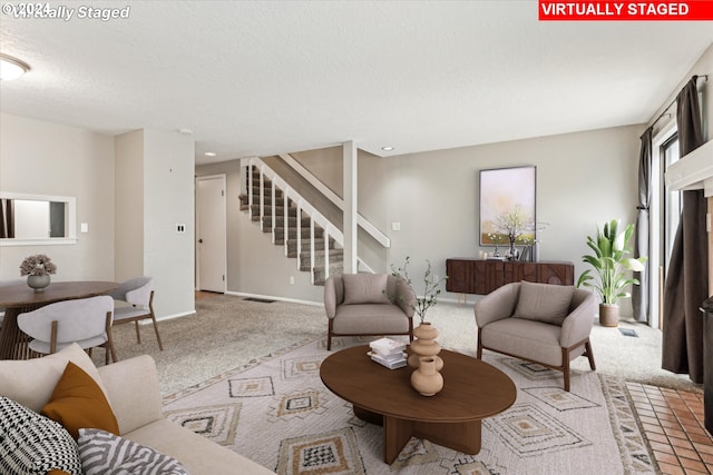 3320 NE 29th St, Gresham, OR 97030 - living area with light colored carpet, stairway, and recessed lighting