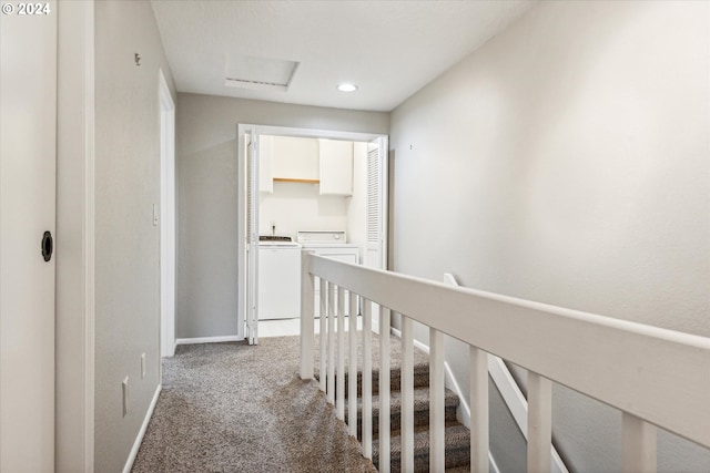 3320 NE 29th St, Gresham, OR 97030 - corridor with washing machine and dryer, light colored carpet, and recessed lighting