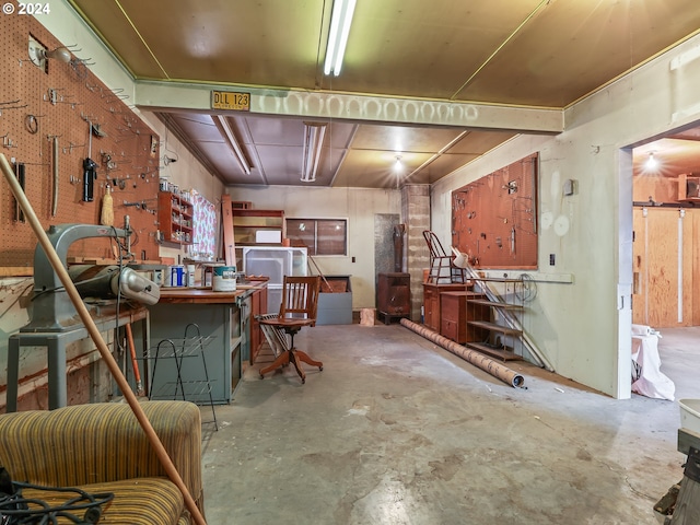 interior space featuring a workshop area