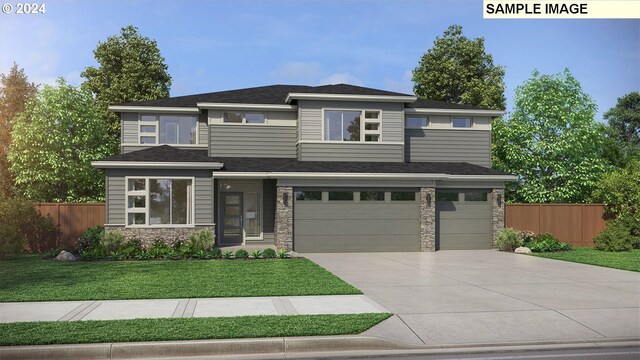 1108 N Helens View Dr, Ridgefield, WA 98642 - prairie-style home with concrete driveway, stone siding, and an attached garage