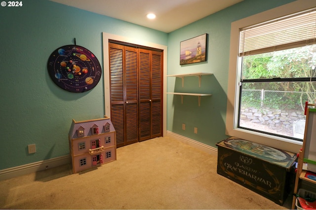 interior space with carpet and a closet