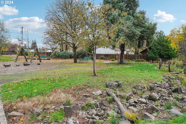 view of yard with a playground