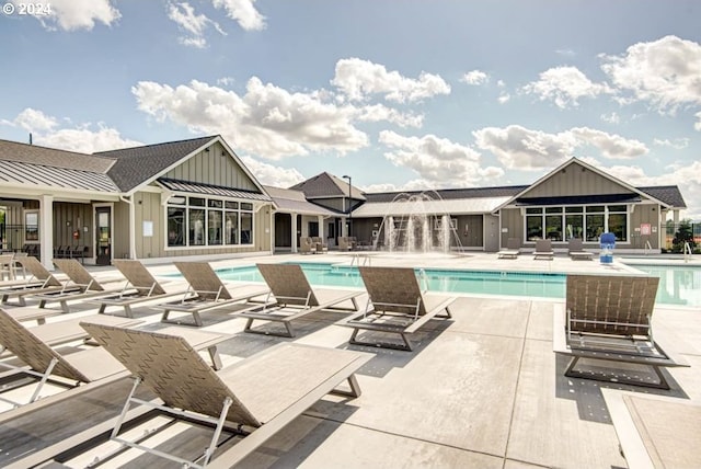 view of swimming pool with a patio