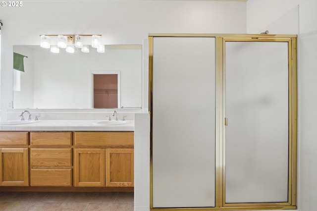 5306 NW Skycrest Pkwy, Portland, OR 97229 - full bathroom featuring a spacious closet, a sink, double vanity, and a stall shower