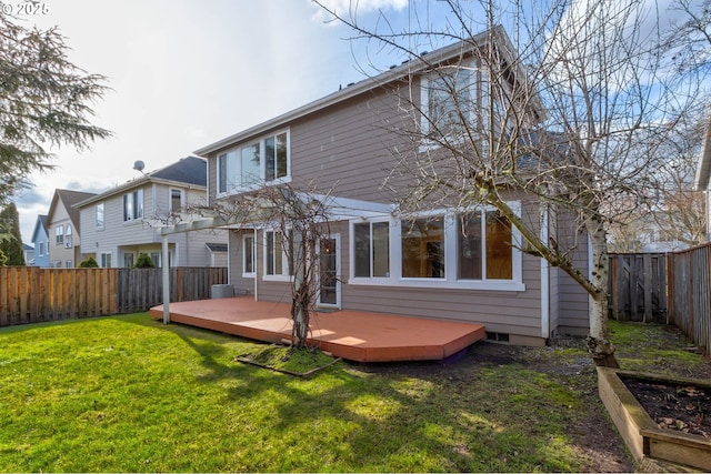5306 NW Skycrest Pkwy, Portland, OR 97229 - rear view of house with a pergola, a yard, a fenced backyard, and a deck