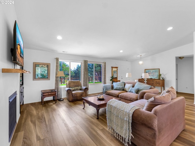 living room with wood-type flooring